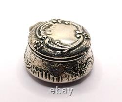 Antique solid silver floral-decorated pill box powder compact French silver compact