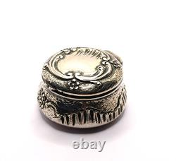 Antique solid silver floral-decorated pill box powder compact French silver compact