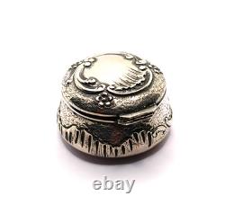 Antique solid silver floral-decorated pill box powder compact French silver compact