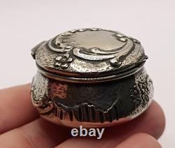 Antique solid silver floral-decorated pill box powder compact French silver compact