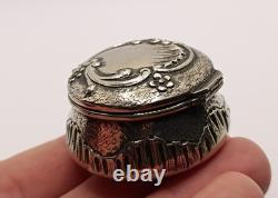Antique solid silver floral-decorated pill box powder compact French silver compact