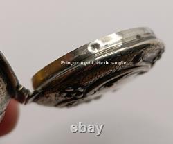 Antique solid silver floral-decorated pill box powder compact French silver compact