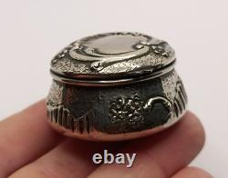 Antique solid silver floral-decorated pill box powder compact French silver compact