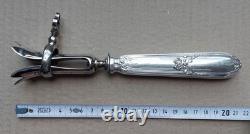 Antique solid silver leg-of-lamb serving tongs, Minerva hallmark, 1 handle, Louis XV decoration
