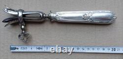 Antique solid silver leg-of-lamb serving tongs, Minerva hallmark, 1 handle, Louis XV decoration