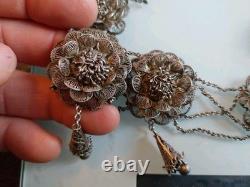Antique solid silver necklace, 160 grams, superb workmanship, late 19th century, needs cleaning