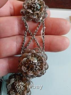Antique solid silver necklace, 160 grams, superb workmanship, late 19th century, needs cleaning