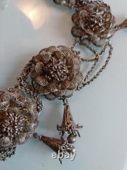 Antique solid silver necklace, 160 grams, superb workmanship, late 19th century, needs cleaning