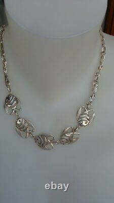Antique solid silver necklace fish vintage jewelry silver Minerva necklace jewelry