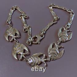 Antique solid silver necklace fish vintage jewelry silver Minerva necklace jewelry