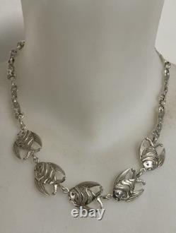 Antique solid silver necklace fish vintage jewelry silver Minerva necklace jewelry