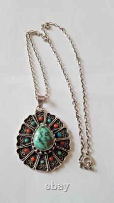 Antique solid silver necklace with natural stones