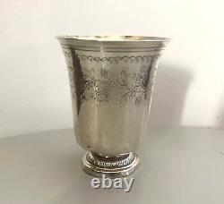 Antique solid silver pedestal cup with Minerva hallmark, silversmith Sixte Simon Rion