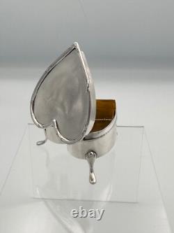 Antique solid silver powder box in the shape of a heart Birmingham English 19th century