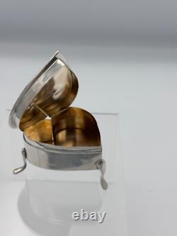 Antique solid silver powder box in the shape of a heart, Birmingham, English, 19th century
