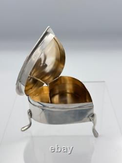 Antique solid silver powder box in the shape of a heart, Birmingham, English, 19th century