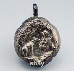 Antique solid silver rattle with wild boar head hallmark 19th century