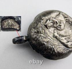 Antique solid silver rattle with wild boar head hallmark 19th century