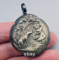 Antique solid silver rattle with wild boar head hallmark 19th century