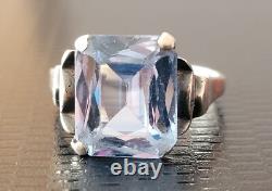 Antique solid silver ring with aquamarine Ring size 55