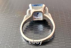 Antique solid silver ring with aquamarine Ring size 55