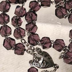 Antique solid silver rosary with faceted Amethyst beads, Art Nouveau 1900