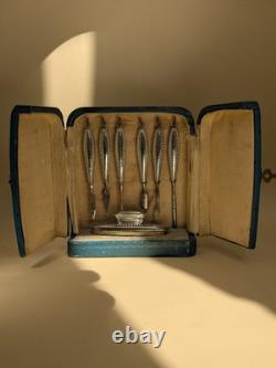 Antique solid silver sewing set, original case, late 19th century