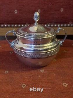 Antique solid silver sugar bowl with lions 19th century