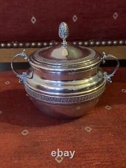 Antique solid silver sugar bowl with lions 19th century