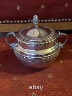 Antique solid silver sugar bowl with lions 19th century