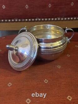 Antique solid silver sugar bowl with lions 19th century