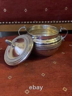 Antique solid silver sugar bowl with lions 19th century