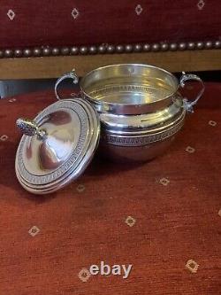 Antique solid silver sugar bowl with lions 19th century