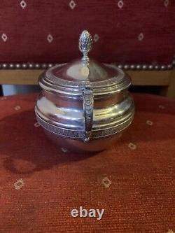 Antique solid silver sugar bowl with lions 19th century