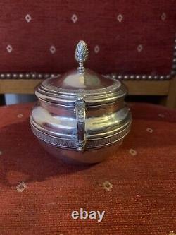 Antique solid silver sugar bowl with lions 19th century