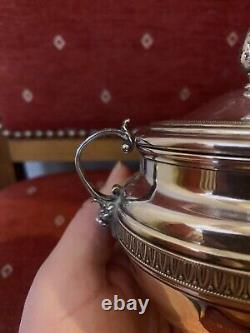 Antique solid silver sugar bowl with lions 19th century