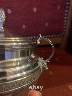 Antique solid silver sugar bowl with lions 19th century