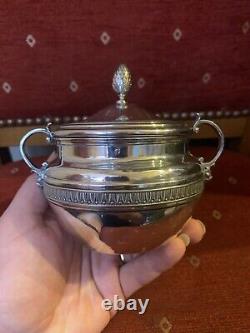 Antique solid silver sugar bowl with lions 19th century