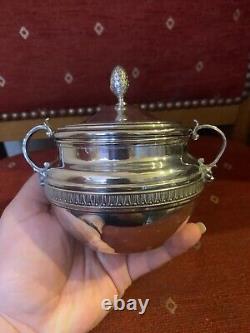 Antique solid silver sugar bowl with lions 19th century