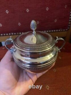 Antique solid silver sugar bowl with lions 19th century