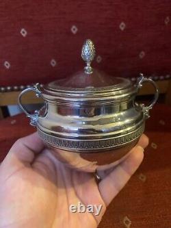 Antique solid silver sugar bowl with lions 19th century