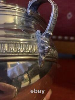 Antique solid silver sugar bowl with lions 19th century