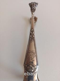 Antique solid silver sugar tongs, 19th century, Minerva hallmark, tableware, R/1