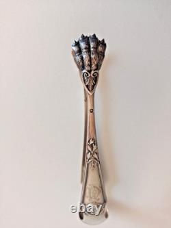 Antique solid silver sugar tongs, 19th century, Minerva hallmark, tableware, R/1