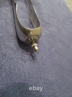 Antique solid silver sugar tongs with Vieillard hallmark, 19th century, 41 g