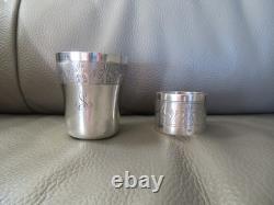 Antique sterling silver beaker and napkin ring with swan decoration, Barrier, 98 g