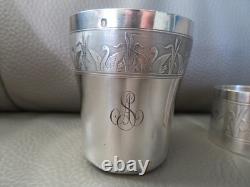 Antique sterling silver beaker and napkin ring with swan decoration, Barrier, 98 g