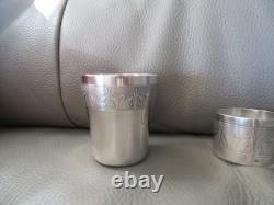 Antique sterling silver beaker and napkin ring with swan decoration, Barrier, 98 g
