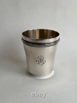 Antique sterling silver goblet with Art Deco ribbon decoration, Minerva mark