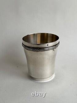 Antique sterling silver goblet with Art Deco ribbon decoration, Minerva mark